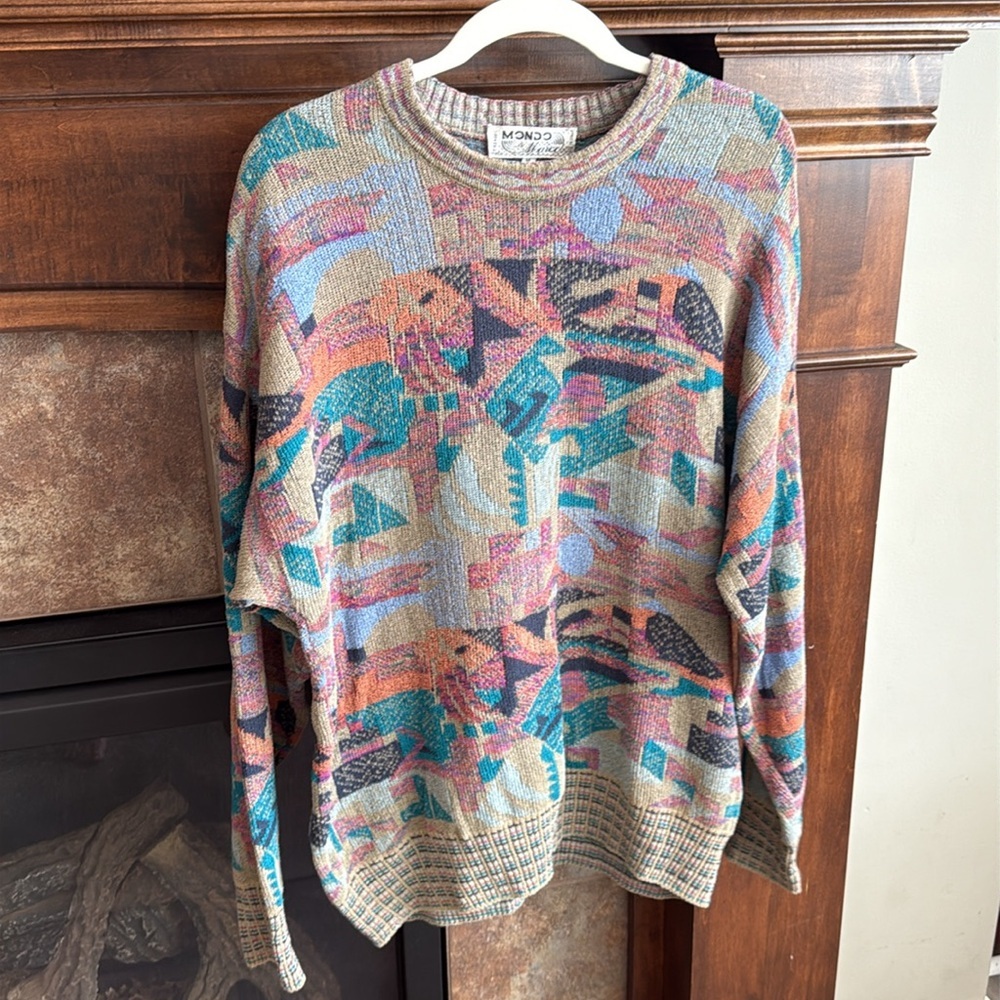 Vintage Italian made sweater colorful geometric Cosby vibes 80s 90s artsy M/L - Picture 10 of 11